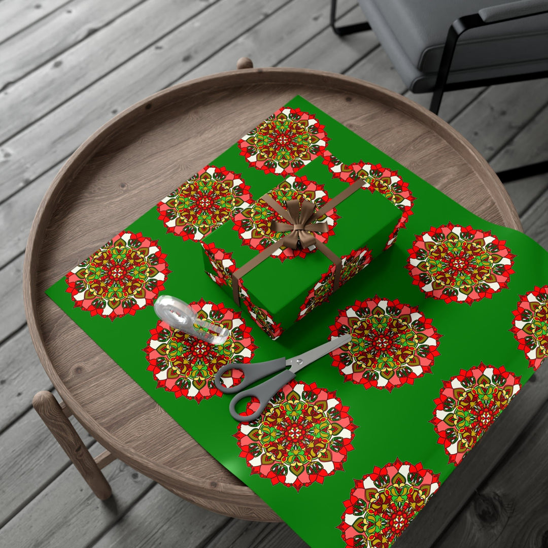 Festive Green Mandala Gift Wrap Paper - Premium Quality for Christmas Gifts - Blululi