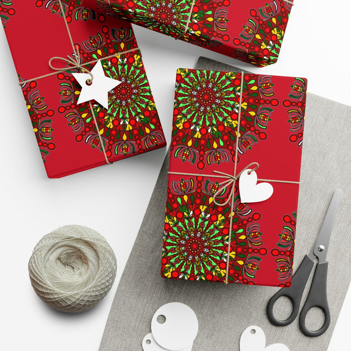 Festive Red Mandala Gift Wrap Paper - Premium Quality for Christmas Gifts - Blululi