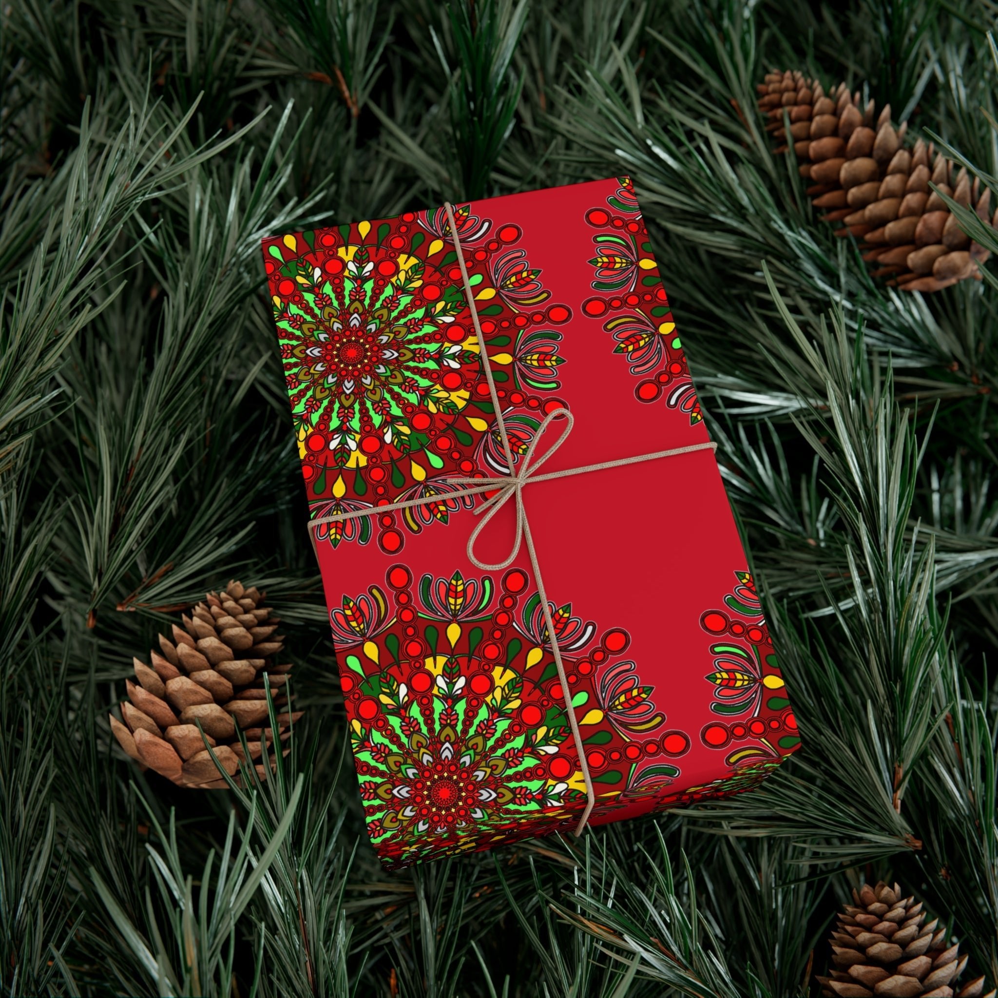 Festive Red Mandala Gift Wrap Paper - Premium Quality for Christmas Gifts - Blululi