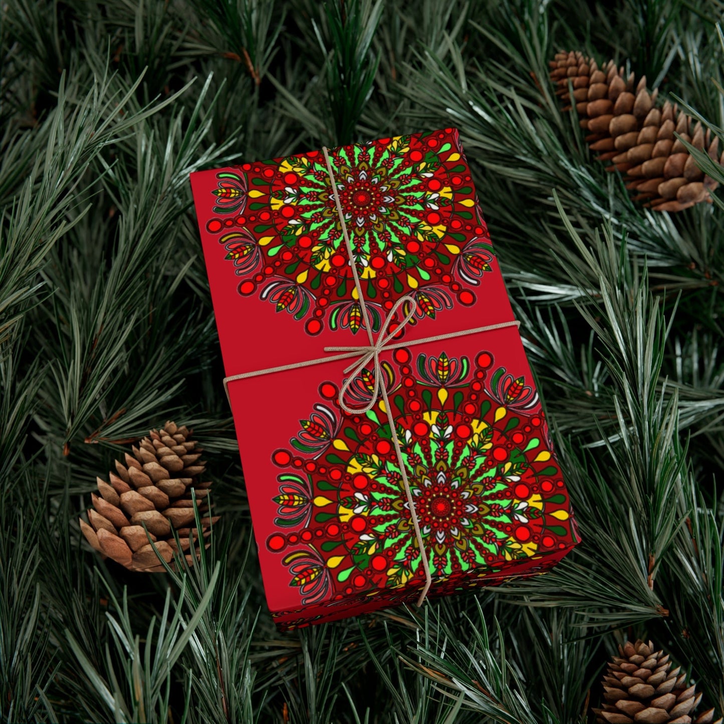 Festive Red Mandala Gift Wrap Paper - Premium Quality for Christmas Gifts - Blululi