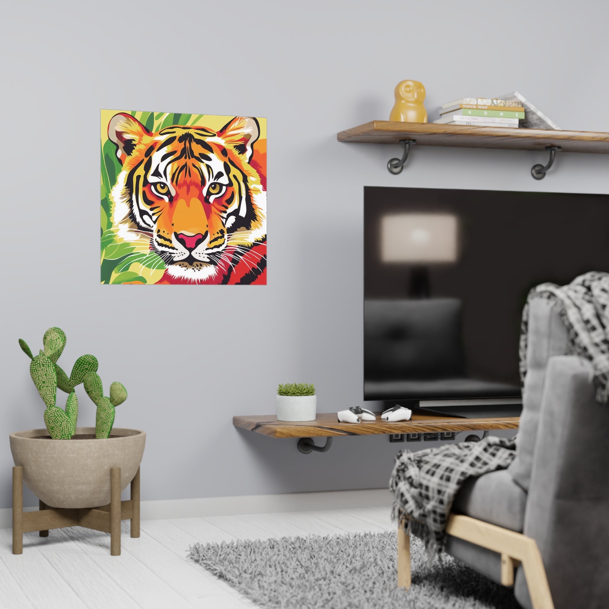 Fierce Tiger Face Art Print - Colorful Savanna Design Poster - Blululi