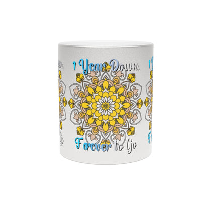 First Year Wedding Anniversary Gift - "1 Year Down, Forever to Go" Metallic Mug (Silver/Gold) - Blululi