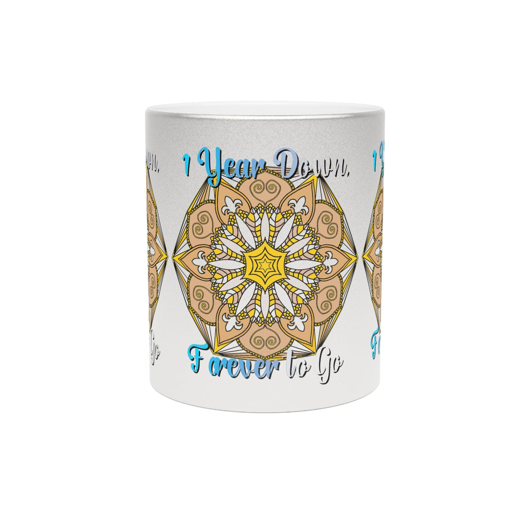 First Year Wedding Anniversary Gift - "1 Year Down, Forever to Go" Metallic Mug (Silver/Gold) - Blululi