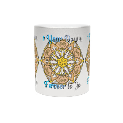 First Year Wedding Anniversary Gift - "1 Year Down, Forever to Go" Metallic Mug (Silver/Gold) - Blululi