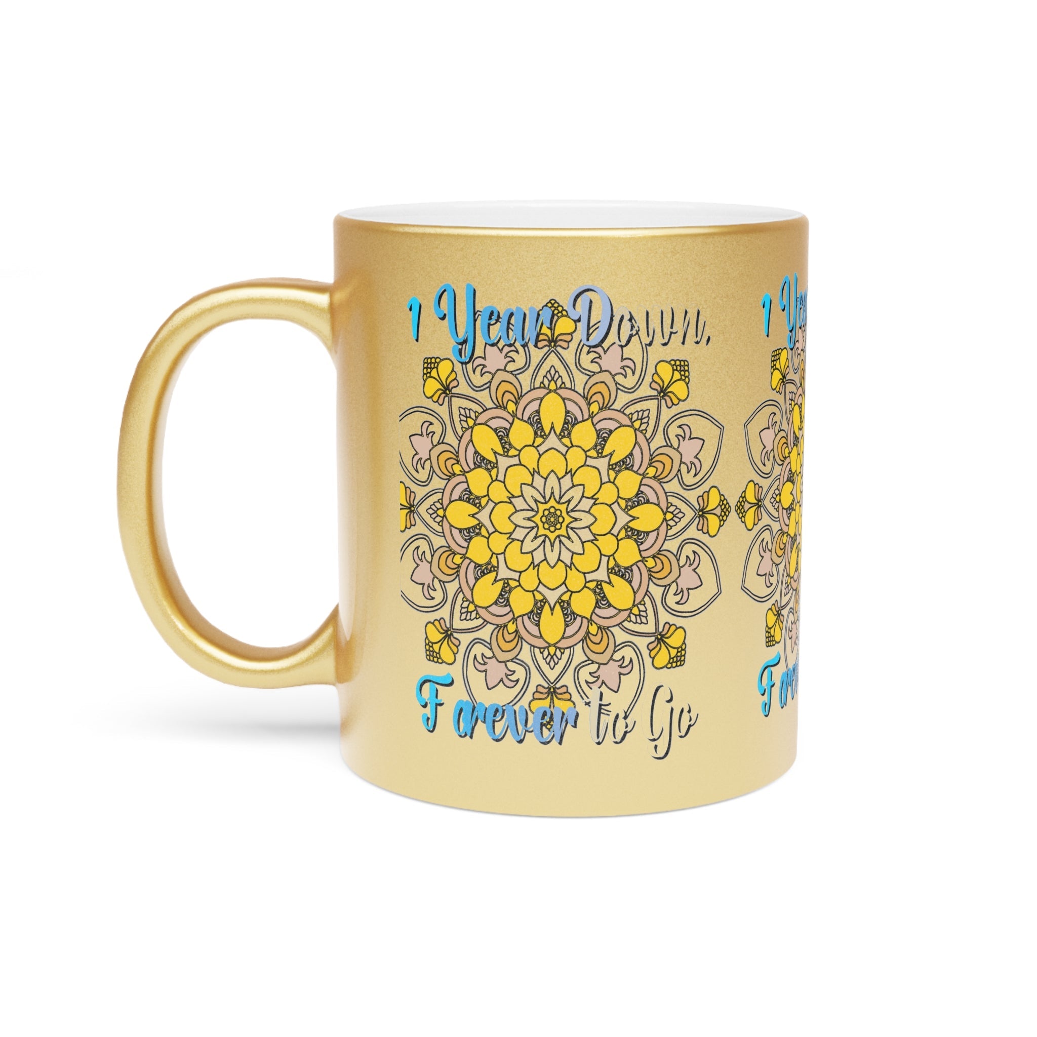 First Year Wedding Anniversary Gift - "1 Year Down, Forever to Go" Metallic Mug (Silver/Gold) - Blululi