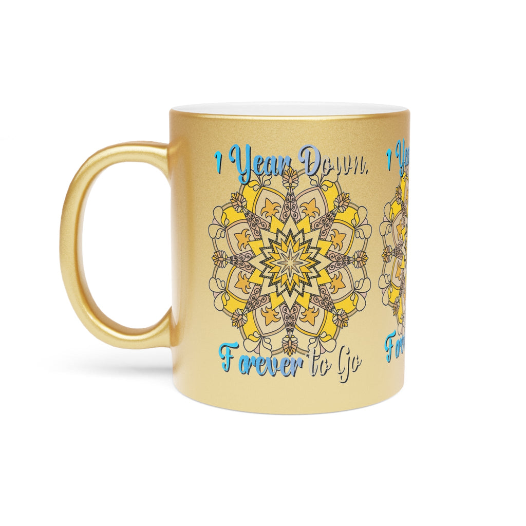 First Year Wedding Anniversary Gift - "1 Year Down, Forever to Go" Metallic Mug (Silver/Gold) - Blululi