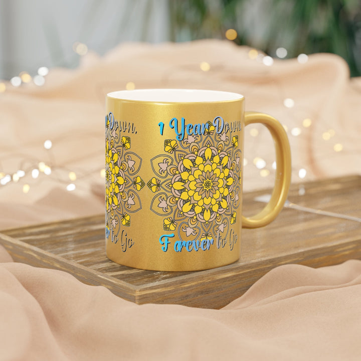 First Year Wedding Anniversary Gift - "1 Year Down, Forever to Go" Metallic Mug (Silver/Gold) - Blululi