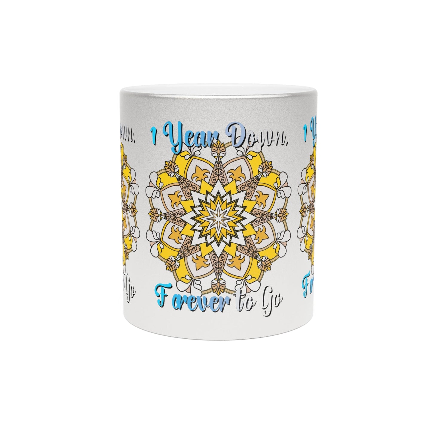 First Year Wedding Anniversary Gift - "1 Year Down, Forever to Go" Metallic Mug (Silver/Gold) - Blululi