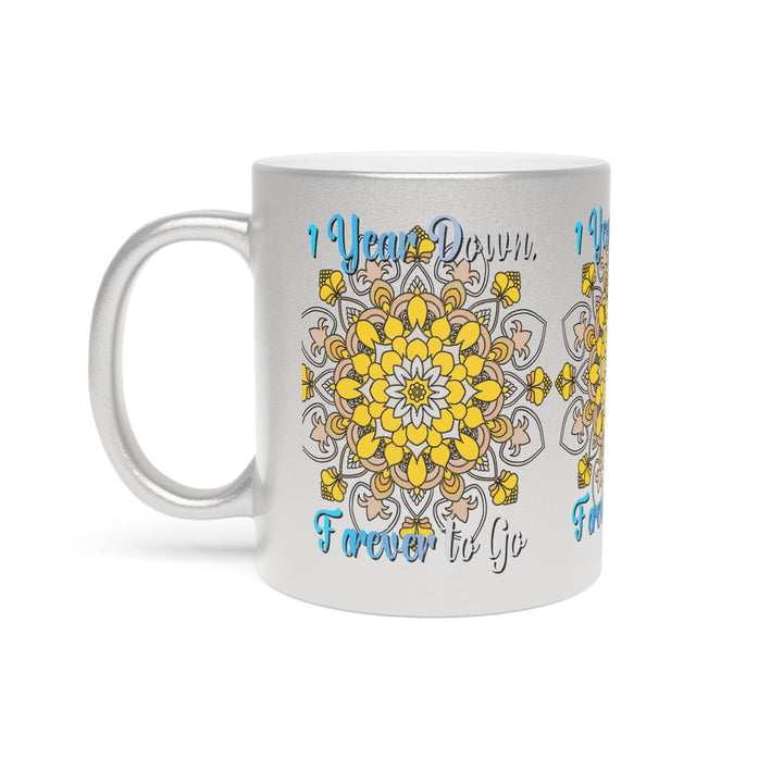 First Year Wedding Anniversary Gift - "1 Year Down, Forever to Go" Metallic Mug (Silver/Gold) - Blululi