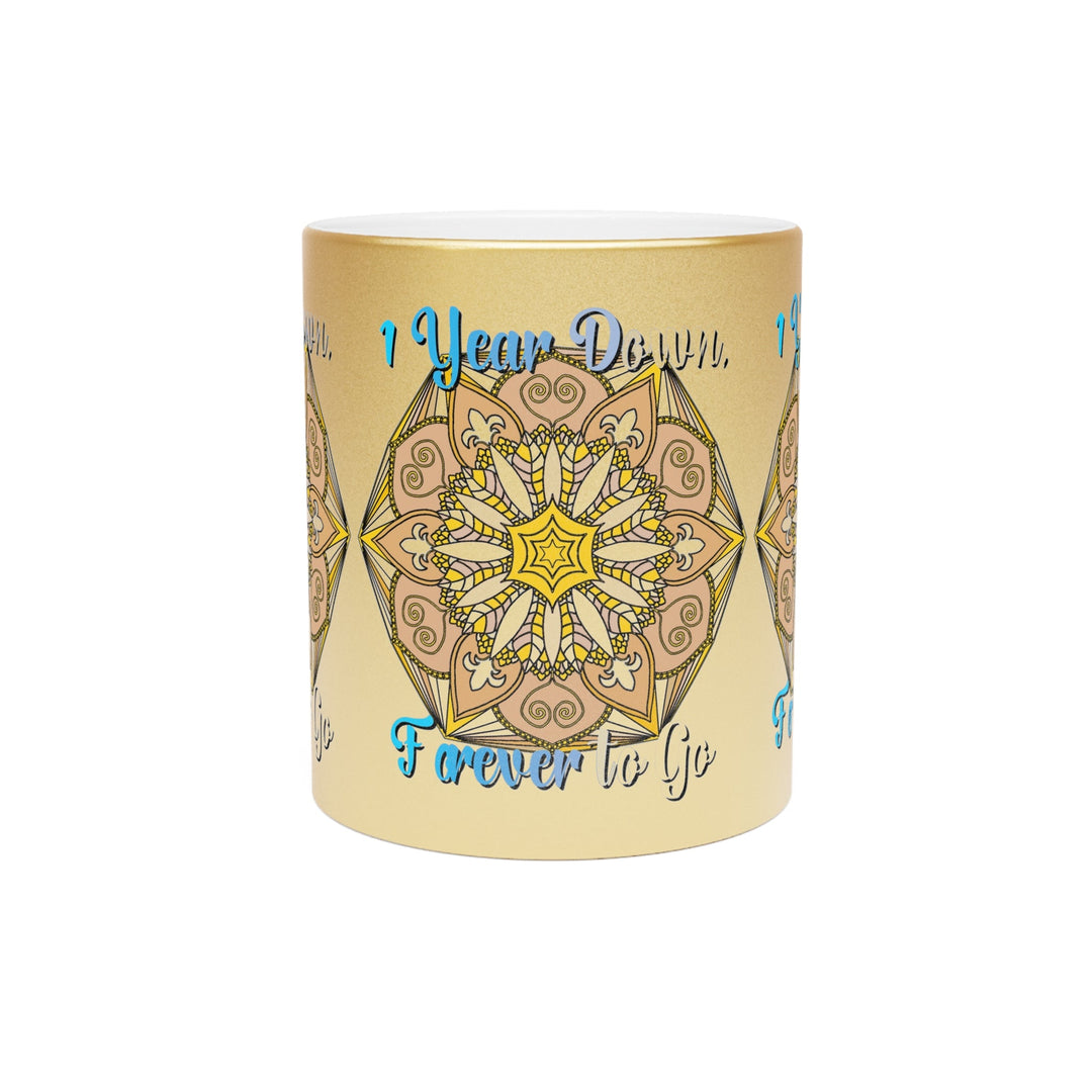 First Year Wedding Anniversary Gift - "1 Year Down, Forever to Go" Metallic Mug (Silver/Gold) - Blululi