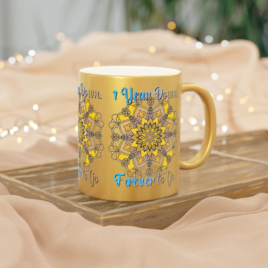 First Year Wedding Anniversary Gift - "1 Year Down, Forever to Go" Metallic Mug (Silver/Gold) - Blululi