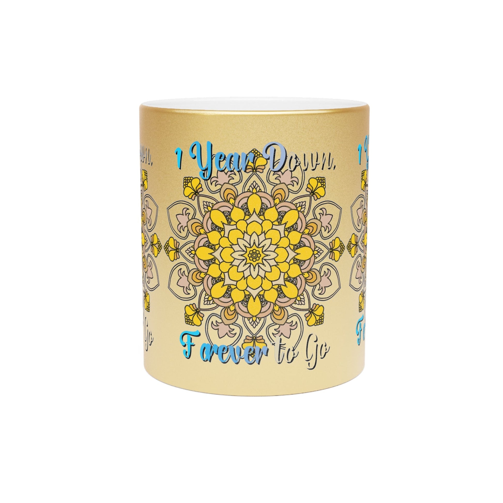 First Year Wedding Anniversary Gift - "1 Year Down, Forever to Go" Metallic Mug (Silver/Gold) - Blululi