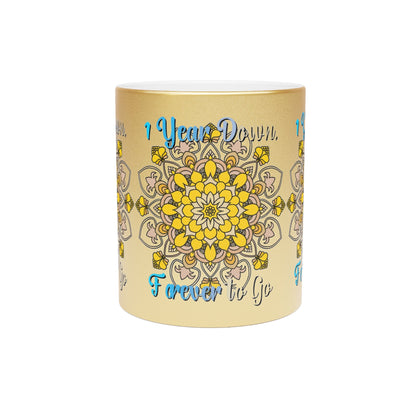 First Year Wedding Anniversary Gift - "1 Year Down, Forever to Go" Metallic Mug (Silver/Gold) - Blululi