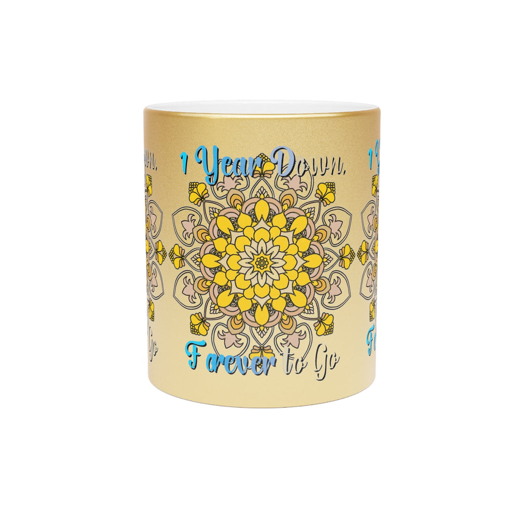 First Year Wedding Anniversary Gift - "1 Year Down, Forever to Go" Metallic Mug (Silver/Gold) - Blululi