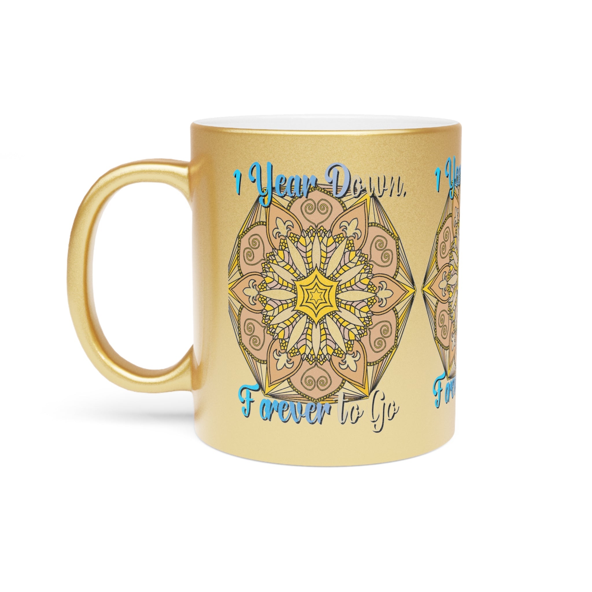 First Year Wedding Anniversary Gift - "1 Year Down, Forever to Go" Metallic Mug (Silver/Gold) - Blululi