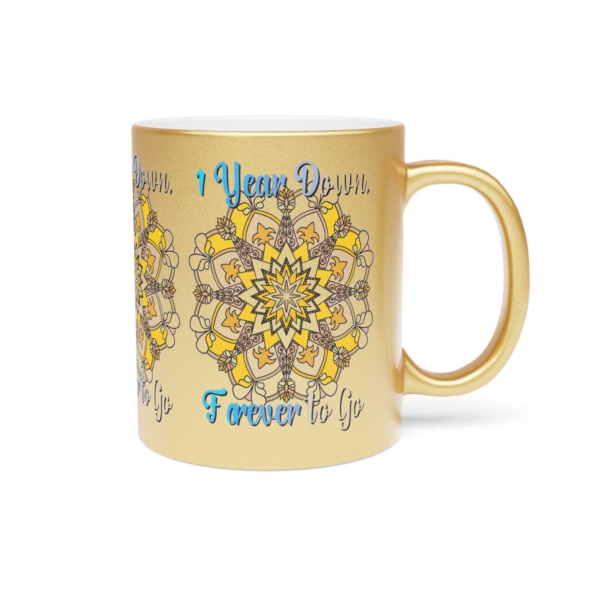 First Year Wedding Anniversary Gift - "1 Year Down, Forever to Go" Metallic Mug (Silver/Gold) - Blululi