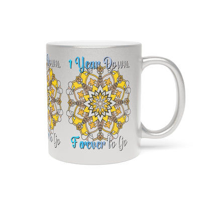 First Year Wedding Anniversary Gift - "1 Year Down, Forever to Go" Metallic Mug (Silver/Gold) - Blululi