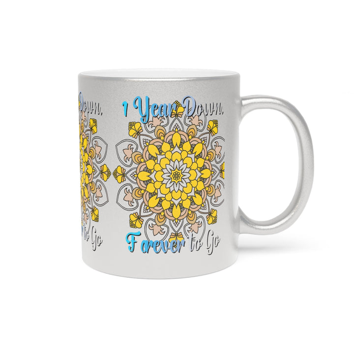 First Year Wedding Anniversary Gift - "1 Year Down, Forever to Go" Metallic Mug (Silver/Gold) - Blululi