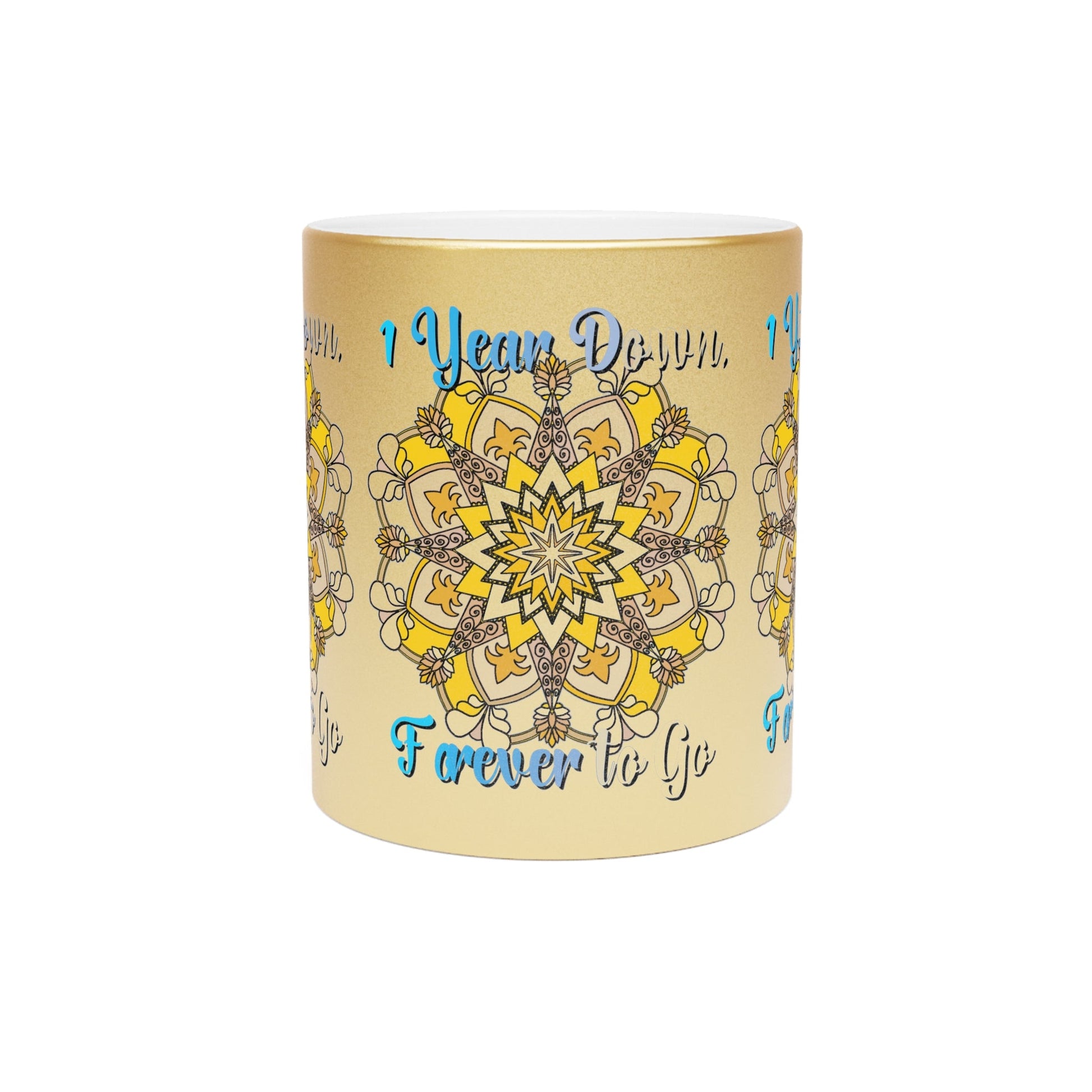 First Year Wedding Anniversary Gift - "1 Year Down, Forever to Go" Metallic Mug (Silver/Gold) - Blululi