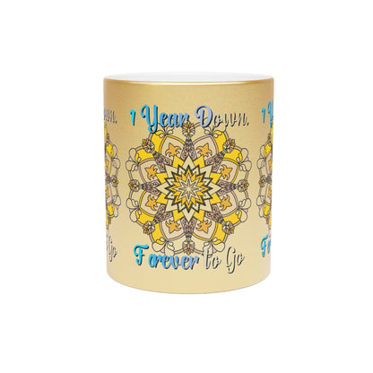 First Year Wedding Anniversary Gift - "1 Year Down, Forever to Go" Metallic Mug (Silver/Gold) - Blululi