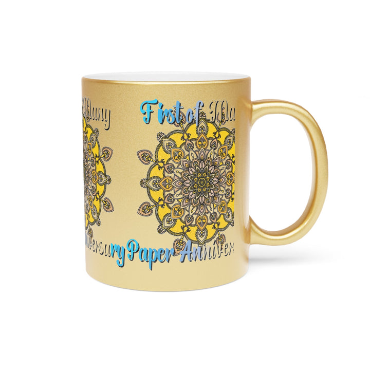 First Year Wedding Anniversary Gift - "First of Many, Paper Anniversary" Metallic Mug (Silver/Gold) - Blululi