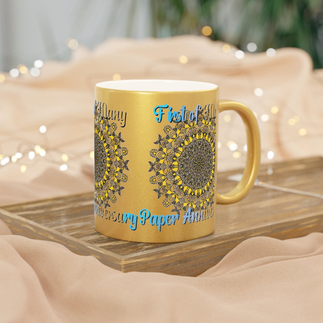 First Year Wedding Anniversary Gift - "First of Many, Paper Anniversary" Metallic Mug (Silver/Gold) - Blululi