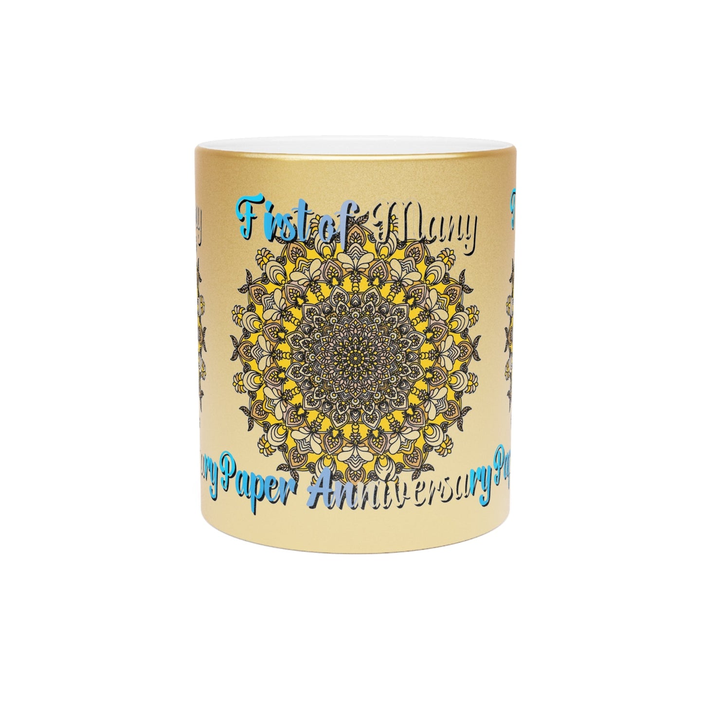 First Year Wedding Anniversary Gift - "First of Many, Paper Anniversary" Metallic Mug (Silver/Gold) - Blululi