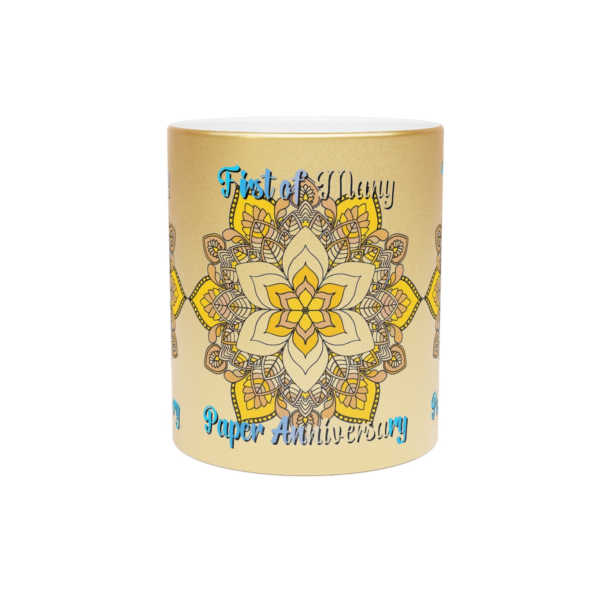 First Year Wedding Anniversary Gift - "First of Many, Paper Anniversary" Metallic Mug (Silver/Gold) - Blululi