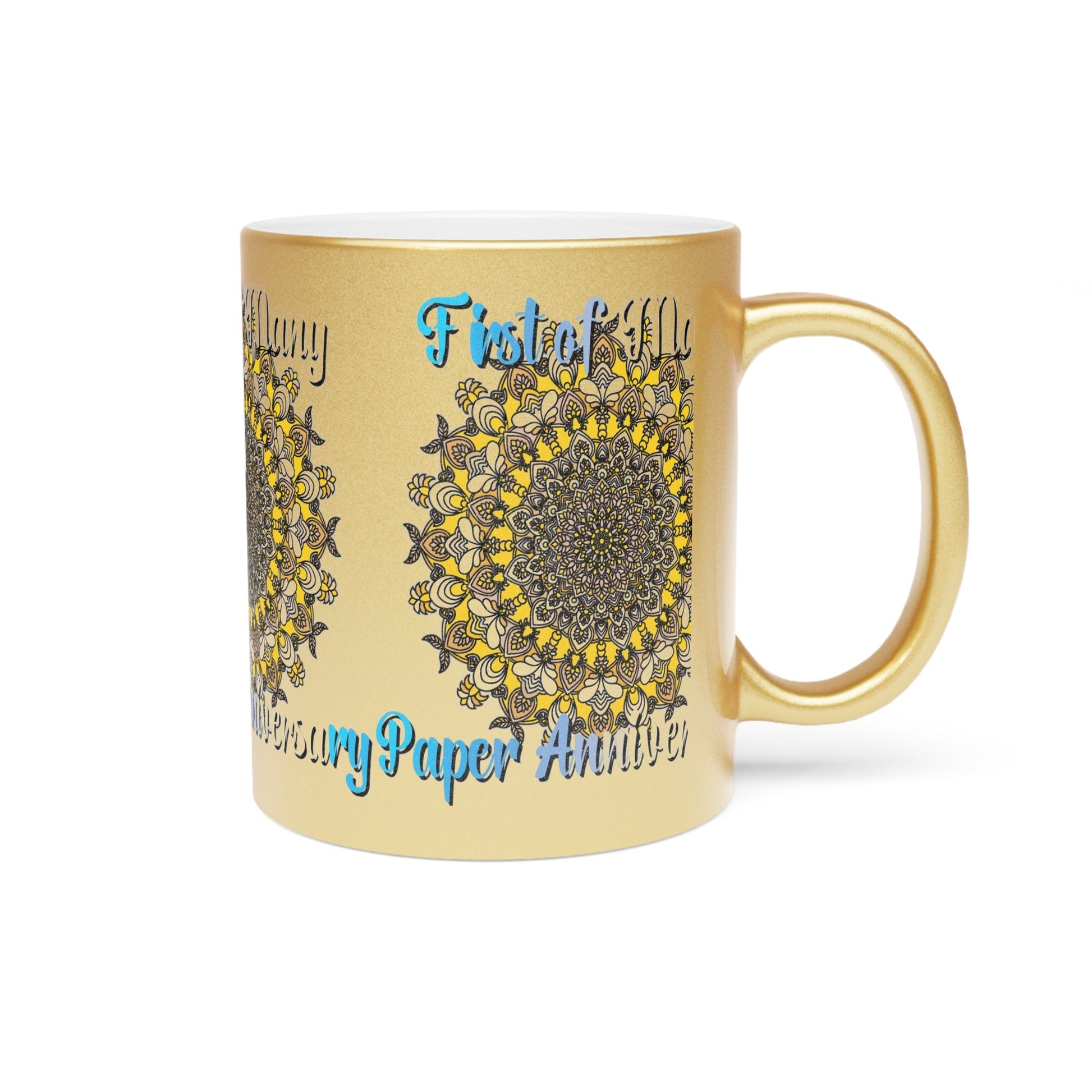 First Year Wedding Anniversary Gift - "First of Many, Paper Anniversary" Metallic Mug (Silver/Gold) - Blululi