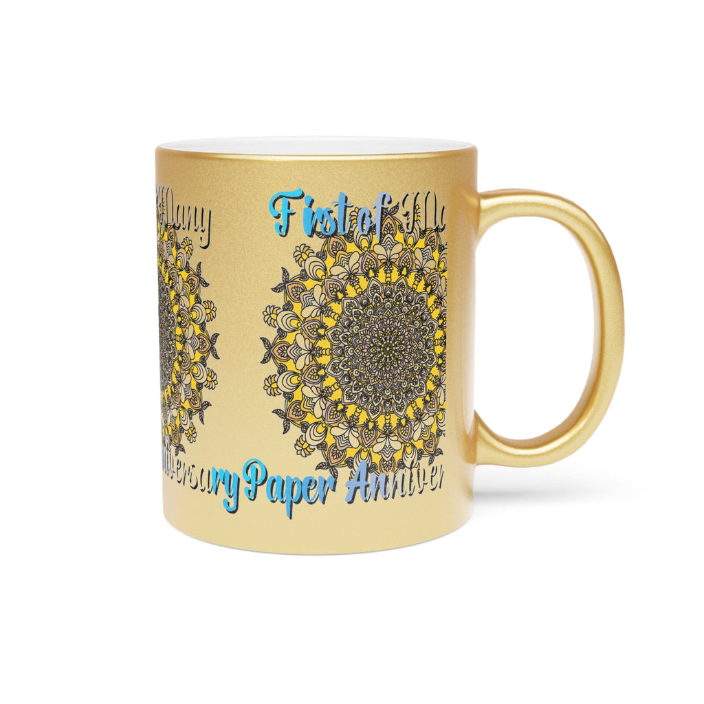 First Year Wedding Anniversary Gift - "First of Many, Paper Anniversary" Metallic Mug (Silver/Gold) - Blululi