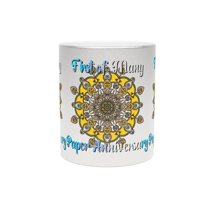 First Year Wedding Anniversary Gift - "First of Many, Paper Anniversary" Metallic Mug (Silver/Gold) - Blululi