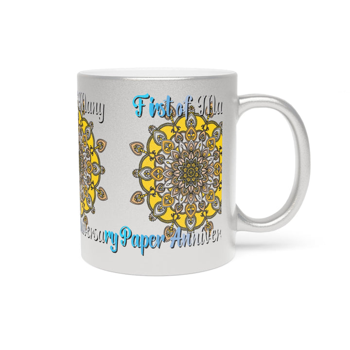 First Year Wedding Anniversary Gift - "First of Many, Paper Anniversary" Metallic Mug (Silver/Gold) - Blululi