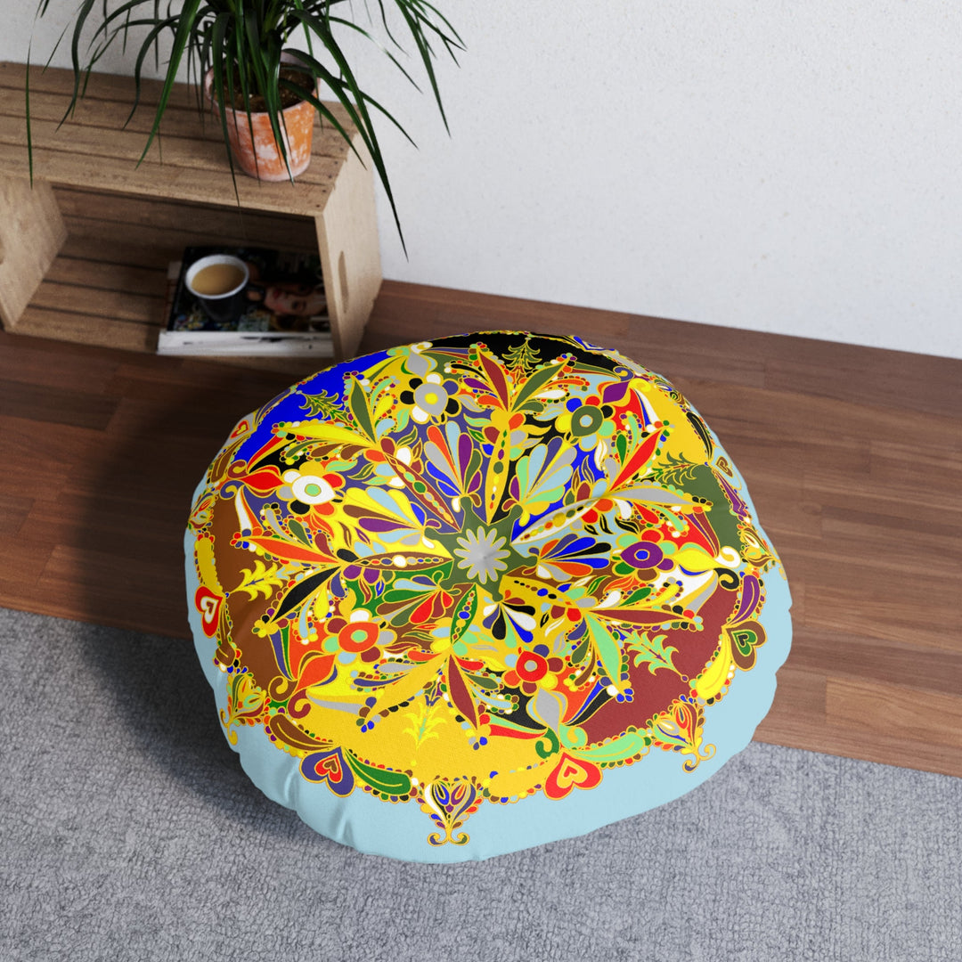 Floor Cushion Christmas Mandala Art Drawn by Hand - Tufted Floor Pillow, Round - Blululi