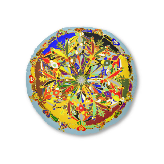 Floor Cushion Christmas Mandala Art Drawn by Hand - Tufted Floor Pillow, Round - Blululi