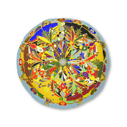 Floor Cushion Christmas Mandala Art Drawn by Hand - Tufted Floor Pillow, Round - Blululi