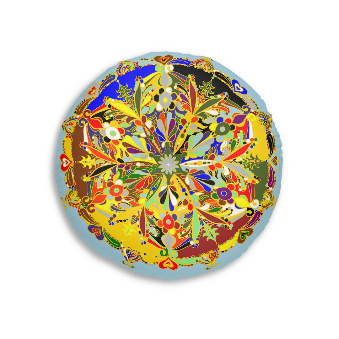 Floor Cushion Christmas Mandala Art Drawn by Hand - Tufted Floor Pillow, Round - Blululi