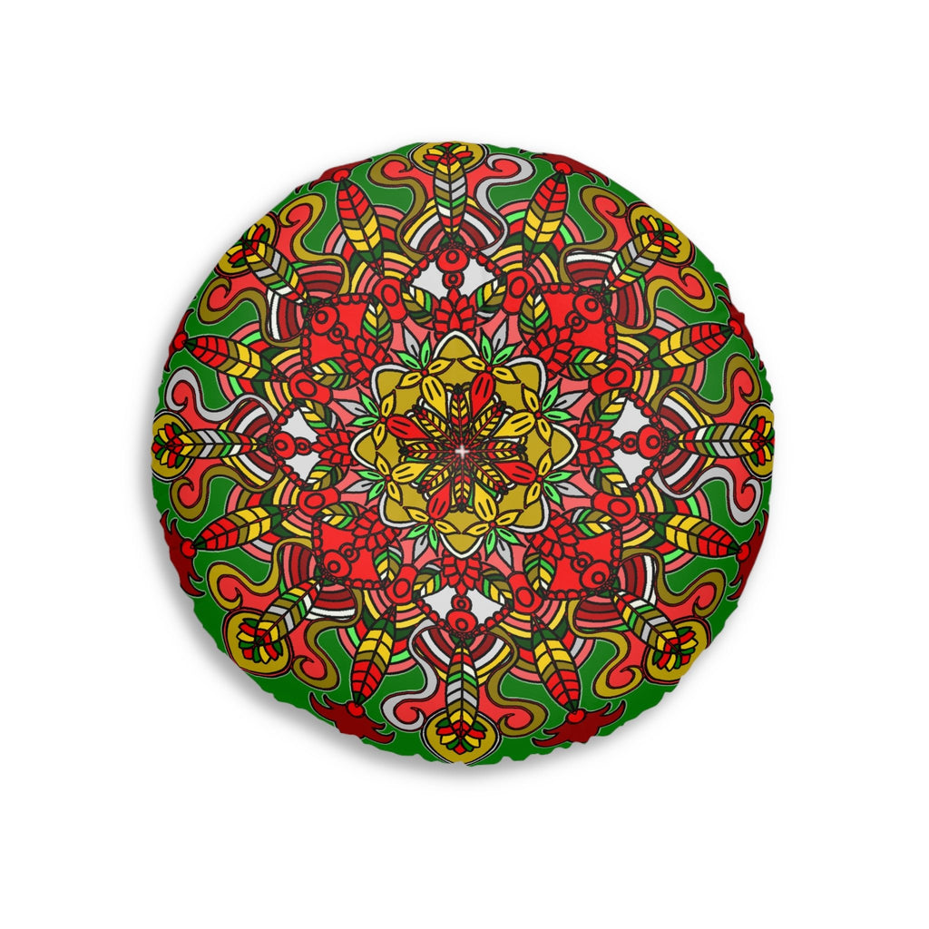 Floor Cushion Christmas Mandala Art - Hand - Drawn Tufted Round Pillow - Original Fine Art - Blululi