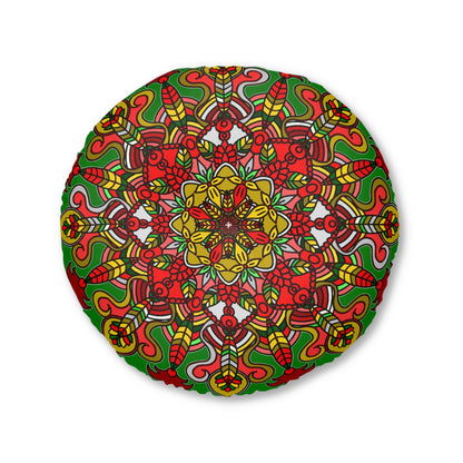 Floor Cushion Christmas Mandala Art - Hand - Drawn Tufted Round Pillow - Original Fine Art - Blululi