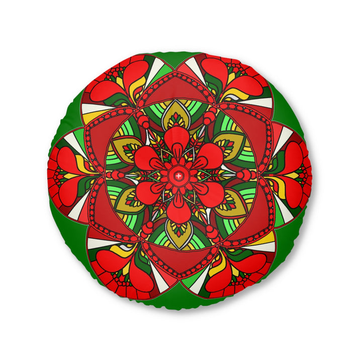 Floor Cushion Christmas Mandala Art - Hand - Drawn Tufted Round Pillow - Original Fine Art - Blululi