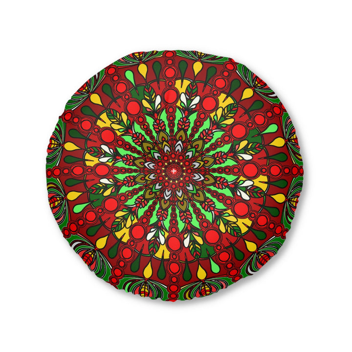 Floor Cushion Christmas Mandala Art - Hand - Drawn Tufted Round Pillow - Original Fine Art - Blululi