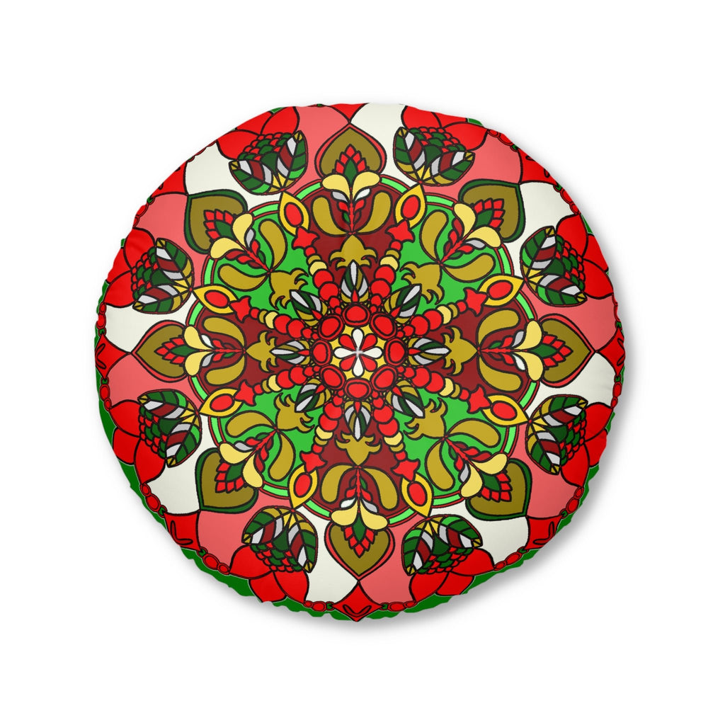 Floor Cushion Christmas Mandala Art - Hand - Drawn Tufted Round Pillow - Original Fine Art - Blululi