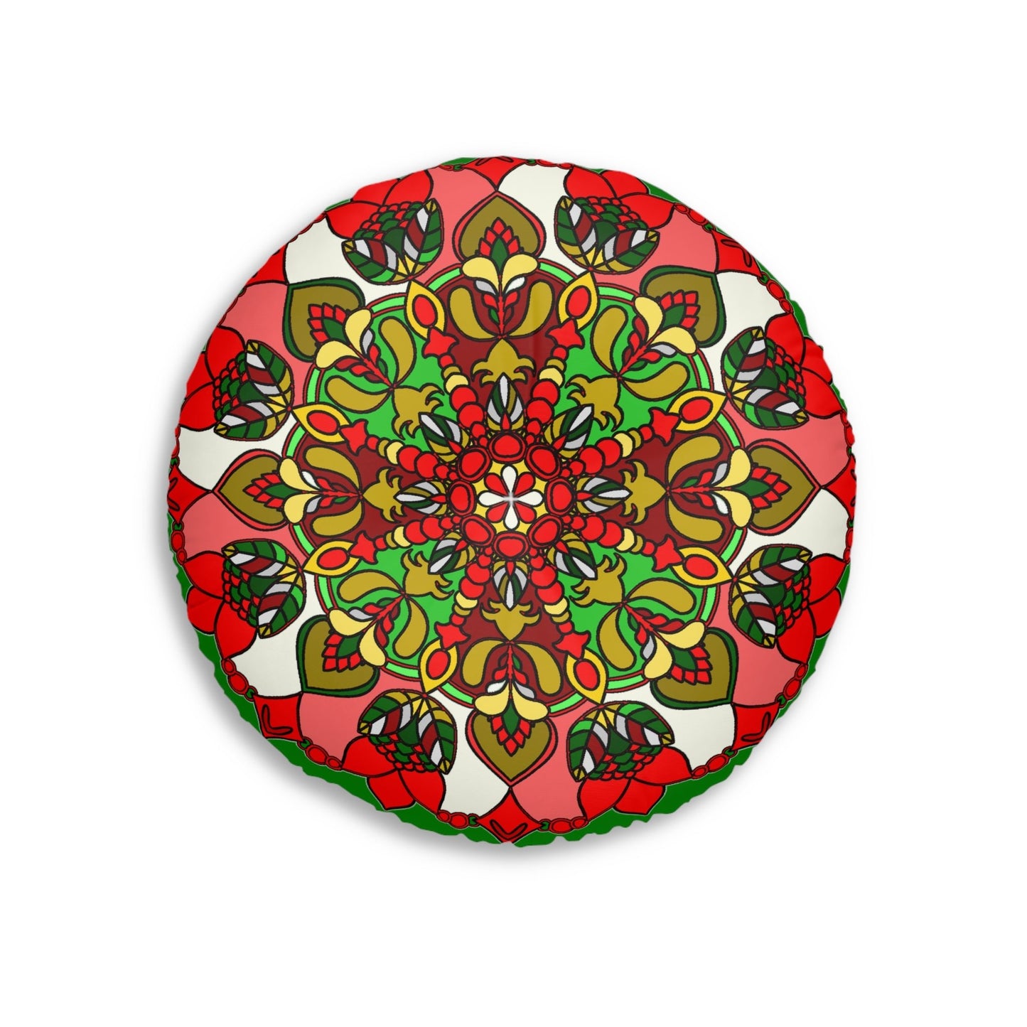 Floor Cushion Christmas Mandala Art - Hand - Drawn Tufted Round Pillow - Original Fine Art - Blululi