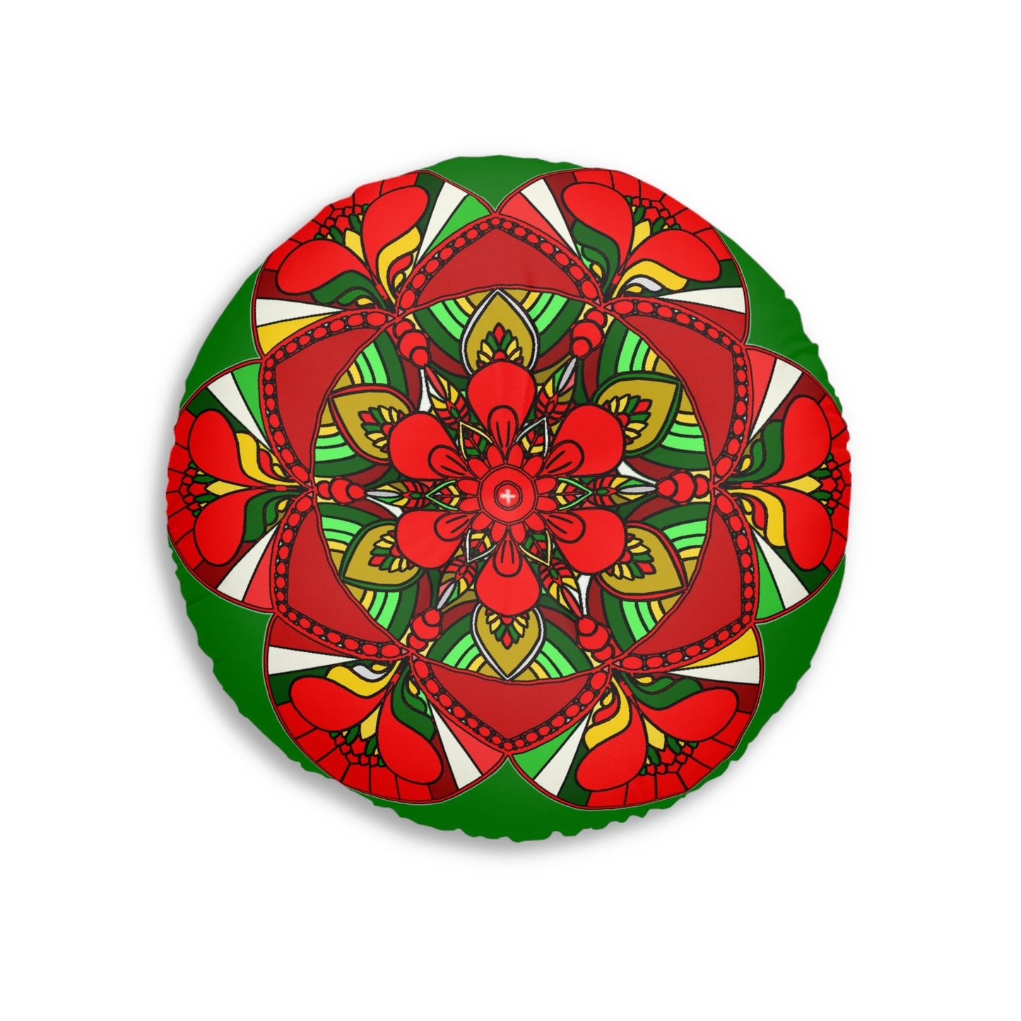 Floor Cushion Christmas Mandala Art - Hand - Drawn Tufted Round Pillow - Original Fine Art - Blululi