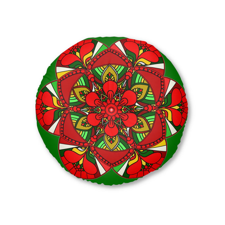 Floor Cushion Christmas Mandala Art - Hand - Drawn Tufted Round Pillow - Original Fine Art - Blululi