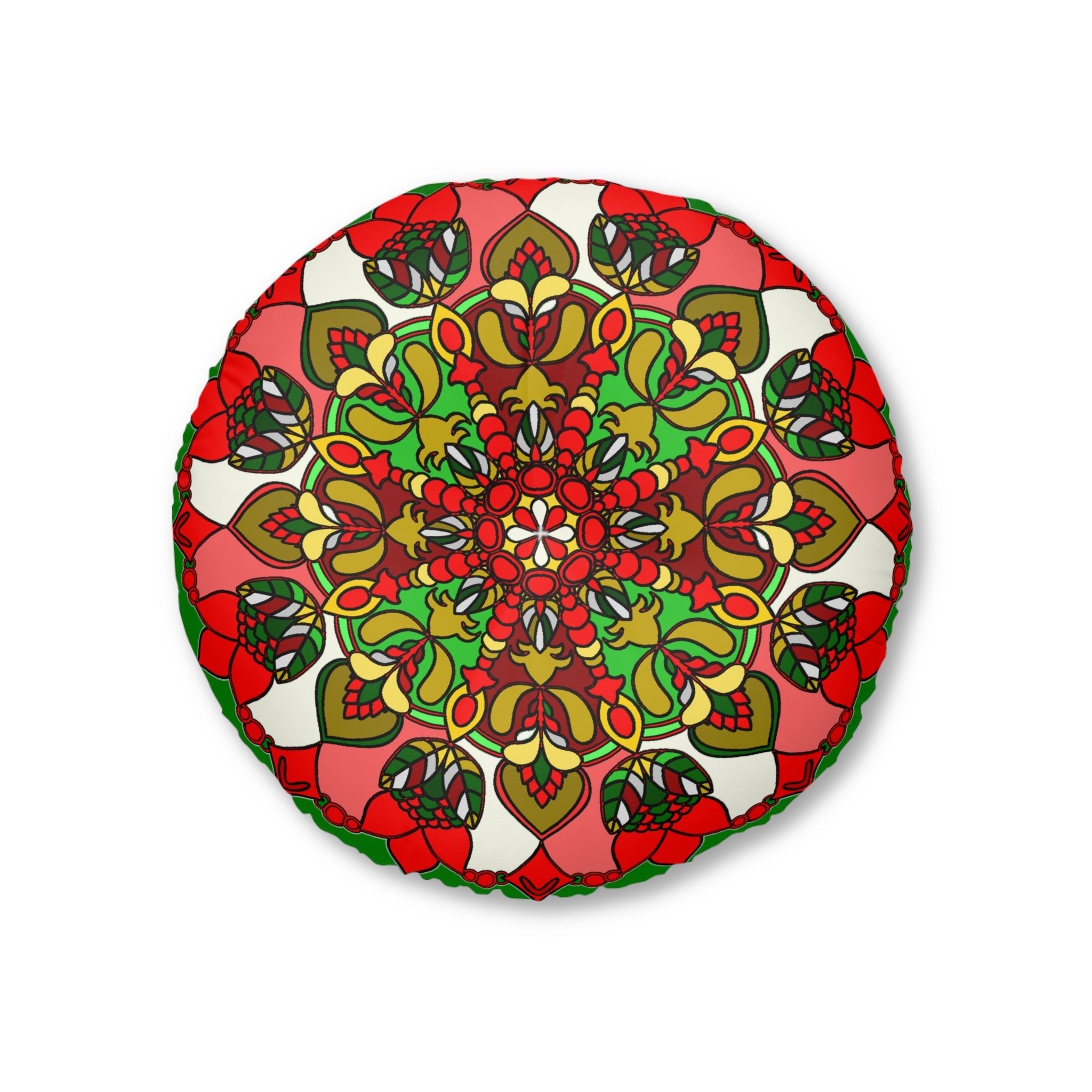 Floor Cushion Christmas Mandala Art - Hand - Drawn Tufted Round Pillow - Original Fine Art - Blululi