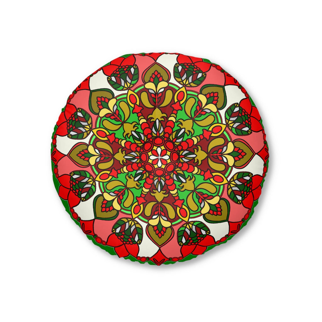 Floor Cushion Christmas Mandala Art - Hand - Drawn Tufted Round Pillow - Original Fine Art - Blululi