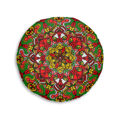 Floor Cushion Christmas Mandala Art - Hand - Drawn Tufted Round Pillow - Original Fine Art - Blululi