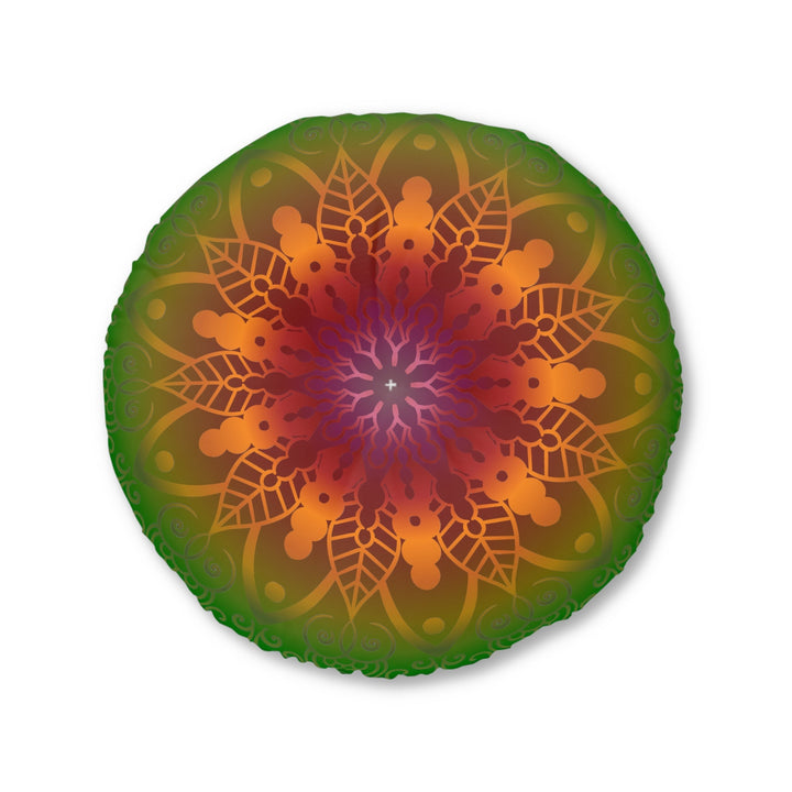 Floor Cushion Handmade Mandala Art - Rainbow Flower Mandala on Black background - Drawn by Hand - Tufted Floor Pillow, Round - Blululi