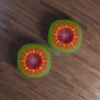 Floor Cushion Handmade Mandala Art - Rainbow Flower Mandala on Black background - Drawn by Hand - Tufted Floor Pillow, Round - Blululi
