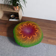 Floor Cushion Handmade Mandala Art - Rainbow Flower Mandala on Black background - Drawn by Hand - Tufted Floor Pillow, Round - Blululi